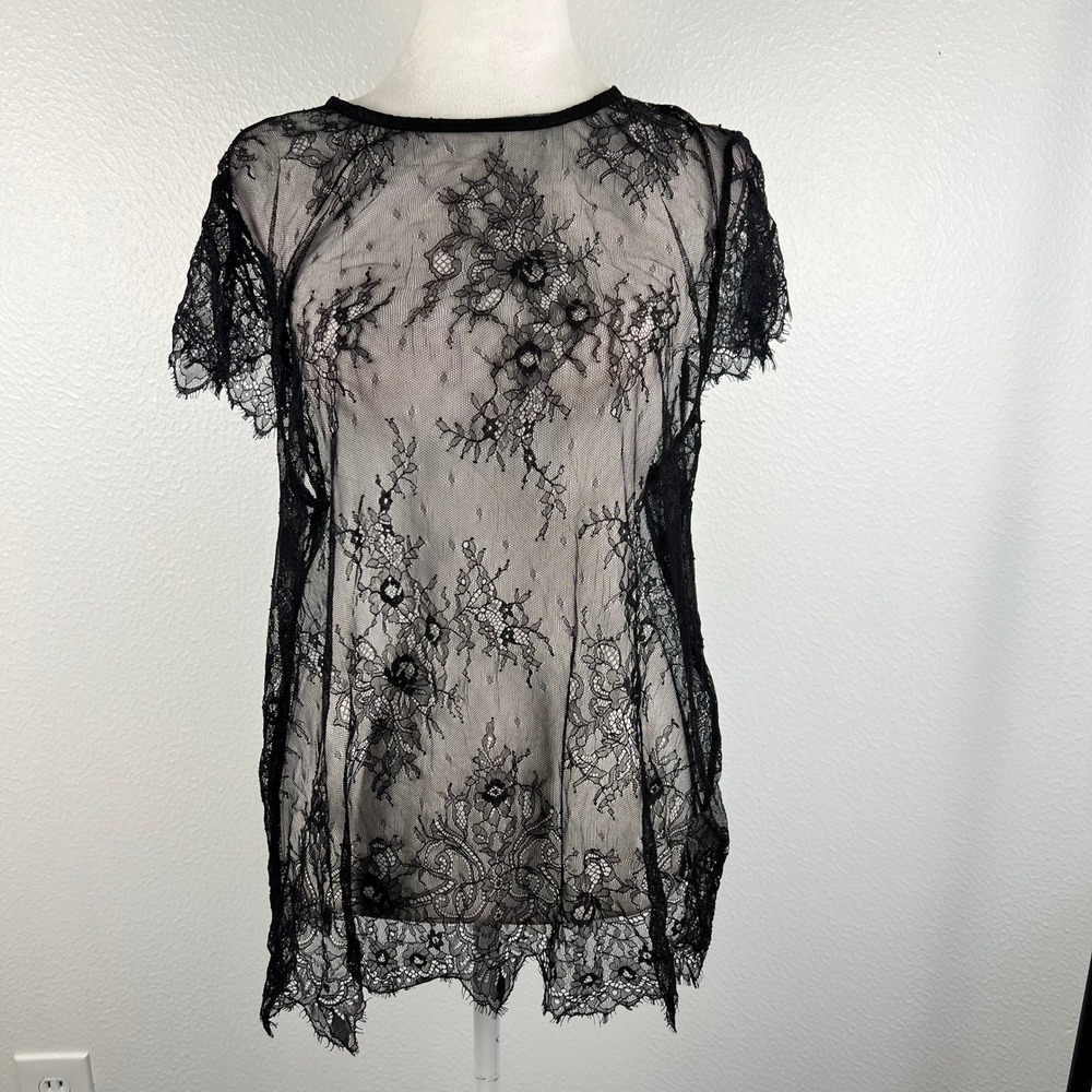 Charlie Paige Black Floral Sheer Lace Top XL Victorian Dark Cottagecore Eyelash
